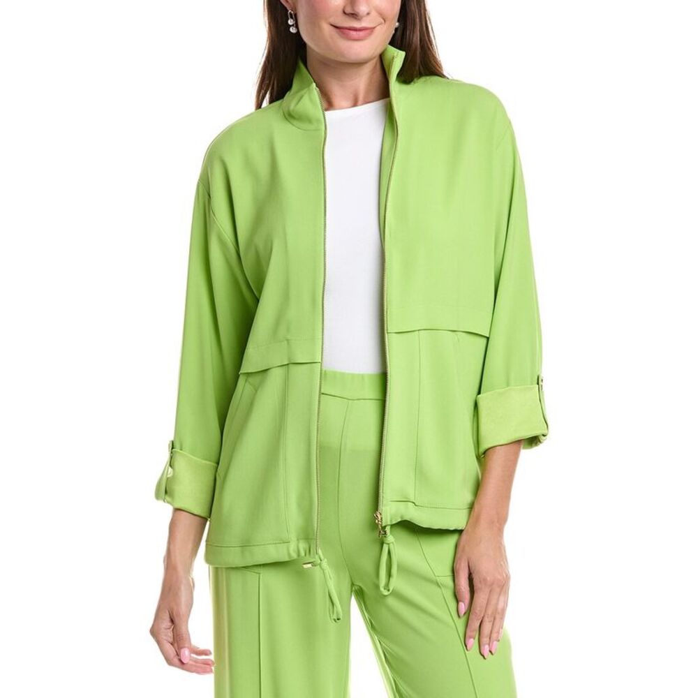 St. John Womens  Solid Mock Neck Jacket, Green